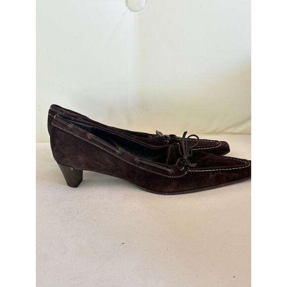 Unisa Suede Loafer Heels 9.5 39.5 Dark Brown Pumps 90s Y2K Stitch Academia Prep - Picture 4 of 8